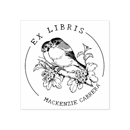  Vogels op een tak, Ex Libris Boek Rubberstempel (Afrduk)