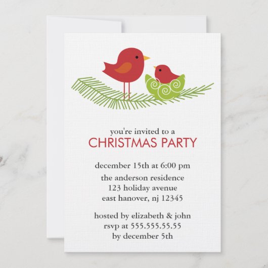 Vogels op een uitnodiging voor kerstfeestdagen in  (Voorkant)
