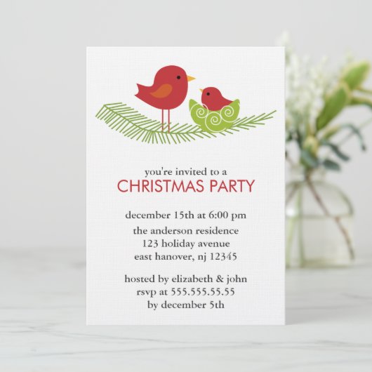 Vogels op een uitnodiging voor kerstfeestdagen in  (Staand voorkant)