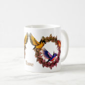 Vogels op een ventilator, groot, op maat gemaakt koffiemok (Voorkant rechts)