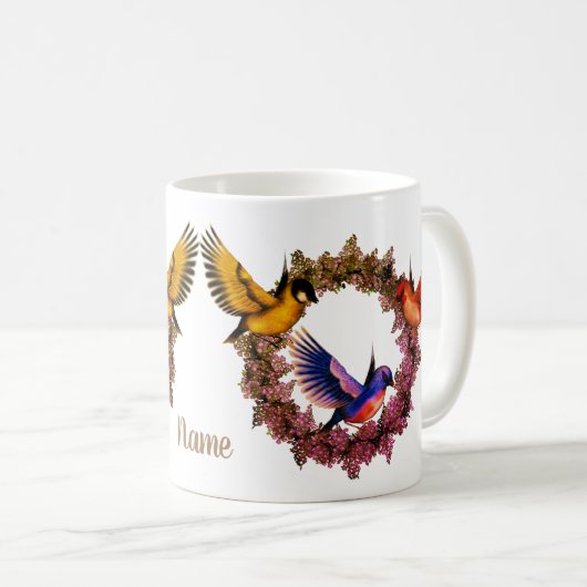 Vogels op een ventilator, groot, op maat gemaakt koffiemok (Voorkant rechts)