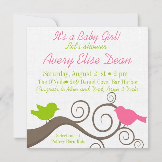 Vogels op een vertakking in Limoen & Roze Kaart (Voorkant)