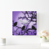 Vogels op een vertakking - Paarse Starlight Wall C Vierkante Klok (Huis)