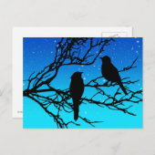 Vogels op een vertakking, zwart tegen het Blauw va Briefkaart (Voorkant / Achterkant)