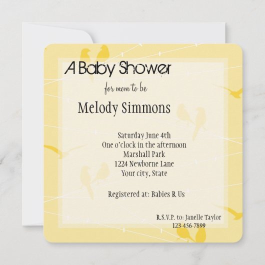 Vogels op een Wire Baby shower Kaart (Achterkant)