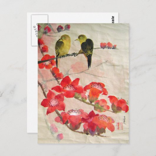 vogels op flora - boom briefkaart (Voorkant / Achterkant)