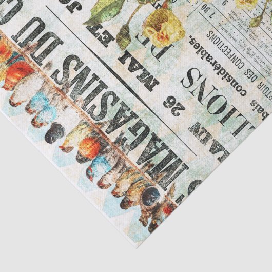 Vogels op Franse nieuwsdruk Tissuepapier (Detail)