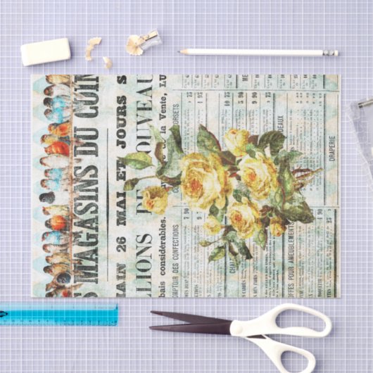 Vogels op Franse nieuwsdruk Tissuepapier (Craft)