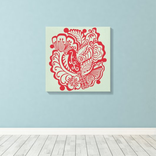 Vogels op het canvas van de tuin (Rood op Sage) (Insitu (Houten vloer))