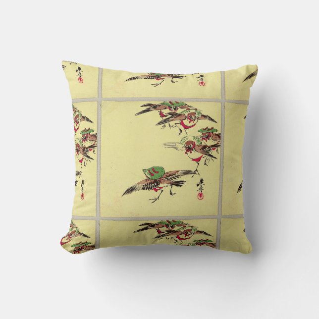 Vogels op het festival Throw Cushion Kussen (Voorkant)