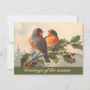  vogels op Holly Branch briefkaart