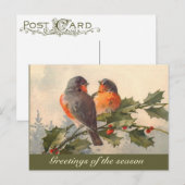 vogels op Holly Branch briefkaart (Voorkant / Achterkant)