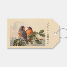 Vogels op holly branch cadeaulabel
