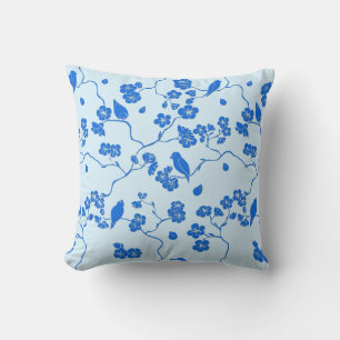 Vogels op Kersenbloesems Blauw op Blauw Kussen