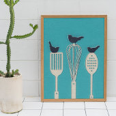 Vogels op keukengerei Keuken thema Posters