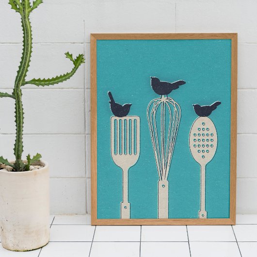 Vogels op keukengerei Keuken thema Posters