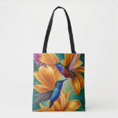 Vogels op Oranje bloesems Canvas tas (Voorkant)