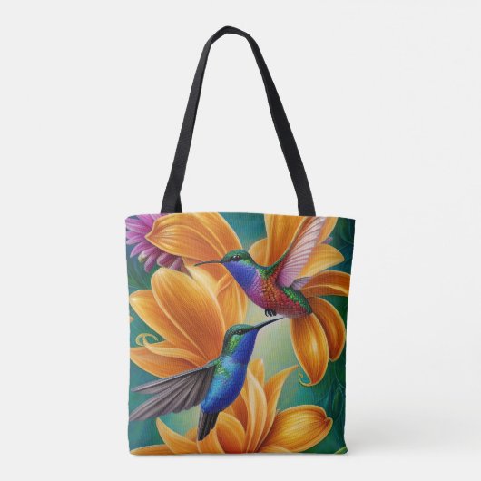 Vogels op Oranje bloesems Canvas tas (Achterkant)