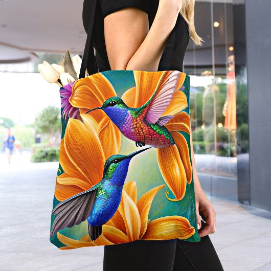 Vogels op Oranje bloesems Canvas tas