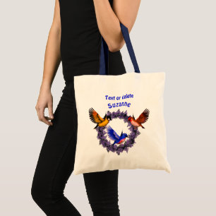 Vogels Op Paarse Bloemenkrans Gepersonaliseerd Tote Bag