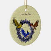 Vogels op Paarse sierplanten Keramisch Ornament (Rechts)