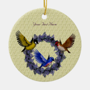 Vogels op Paarse sierplanten Keramisch Ornament