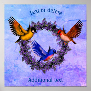 Vogels op Paarse ventilator, groot, aangepast Poster