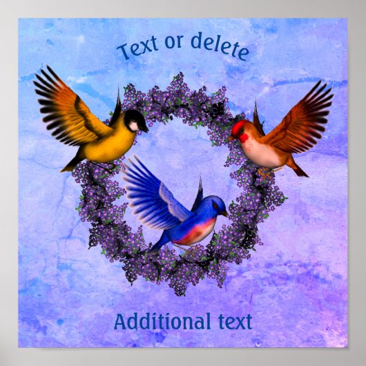 Vogels op Paarse ventilator, groot, aangepast Poster (Voorkant)