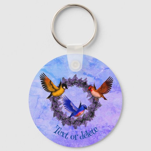 Vogels op Paarse ventilator, groot, aangepast Sleutelhanger (Achterkant)