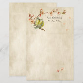 vogels op perzikbomen op perkament met naam briefpapier (Voorkant / Achterkant)