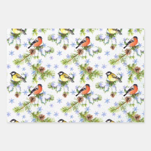 Vogels op pine Tree Natural Setting 3 Coördinaten Inpakpapier Vel (Voorkant 3)