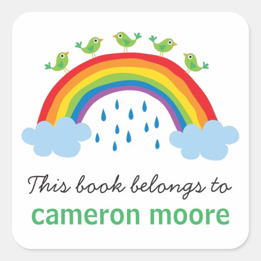 Vogels op regenboog gepersonaliseerde boekenplaat  vierkante sticker (Voorkant)