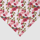 vogels op roze en rode rozen tissuepapier (Detail)