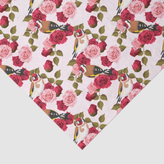 vogels op roze en rode rozen tissuepapier (Detail)