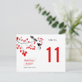 Vogels op Tak Rood & Zwart Tafelnummer Kaart (Staand voorkant)