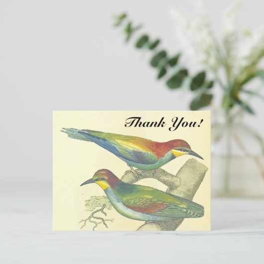 Vogels op takken,  stijl, "Dank u!" Briefkaart (Staand voorkant)