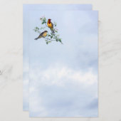 Vogels op takken van de bloeiende boom, borstkop briefpapier (Voorkant / Achterkant)