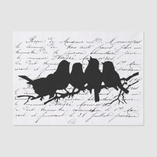 Vogels op vertakking Black Silhouette Decoupage Fr Tissuepapier (Voorkant)