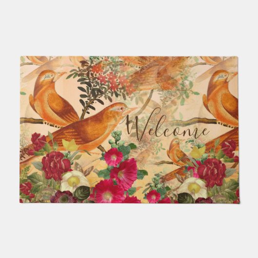 Vogels op vertakking Blauwgroen, Oranje, Geel Onth Deurmat (Voorkant)