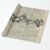 Vogels op vertakkingsplaat  boven de oude boekpagi cadeaupapier (Uitgerold)
