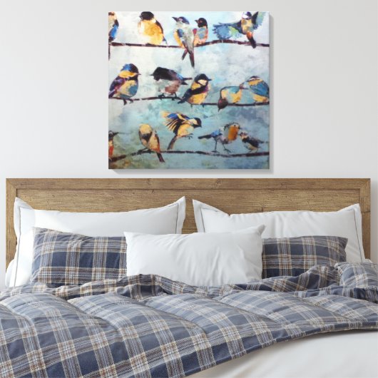 Vogels op Wire Canvas Print (Insitu (Slaapkamer))