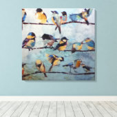 Vogels op Wire Canvas Print (Insitu (Houten vloer))