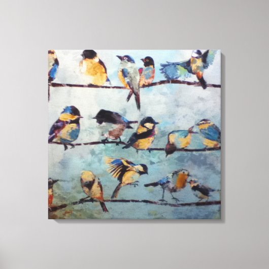 Vogels op Wire Canvas Print (Voorkant)