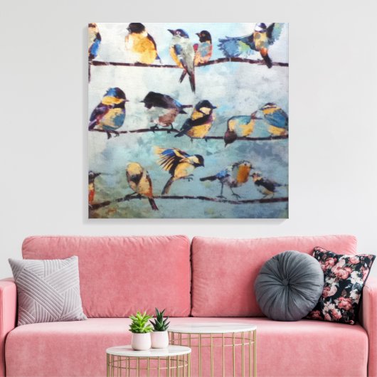 Vogels op Wire Canvas Print (Insitu (Woonkamer))
