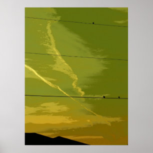 Vogels op zonsondergang poster