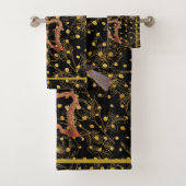 Vogels op zwart en goud Elegant Bad Handdoek (Insitu)