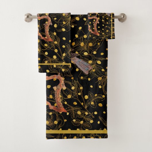 Vogels op zwart en goud Elegant Bad Handdoek (Insitu)