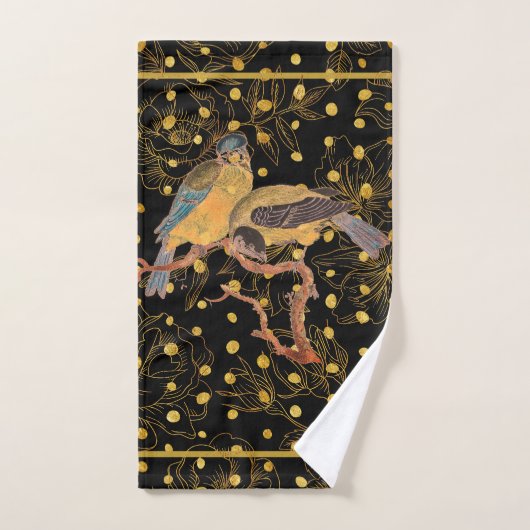 Vogels op zwart en goud Elegant Bad Handdoek (Handdoek)