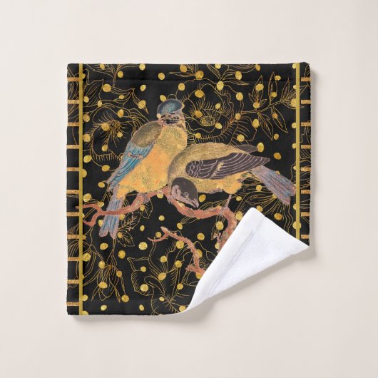Vogels op zwart en goud Elegant Bad Handdoek (Wasdoekje)