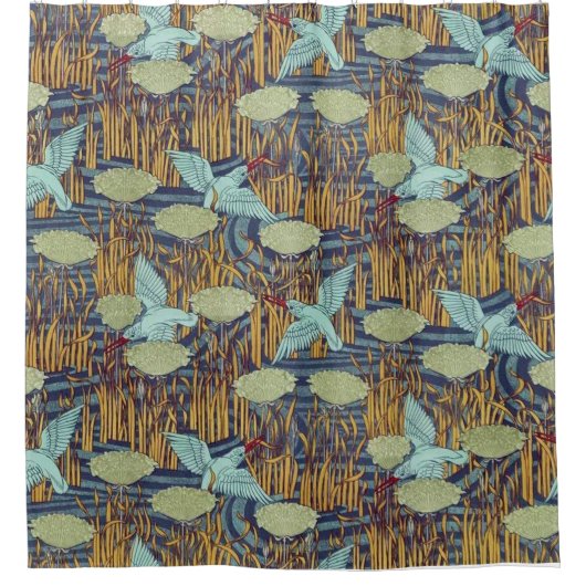Vogels over de plas  Art Nouveau Douchegordijn (Voorkant)